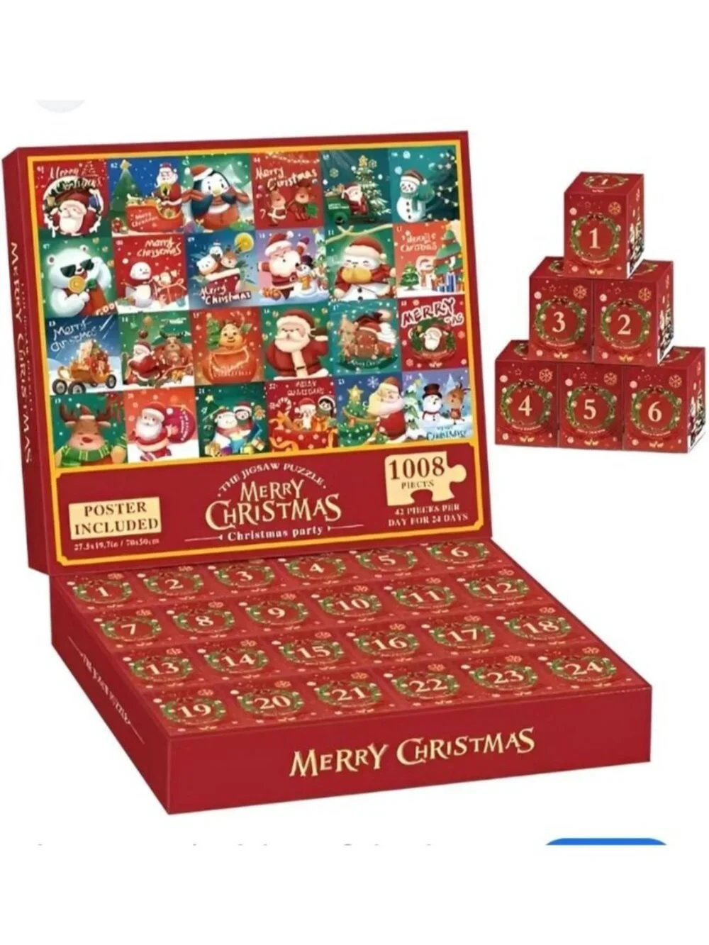 Merry Christmas Jigsaw Puzzle 1008 Pieces Advent Calendar Style With Poster Incl